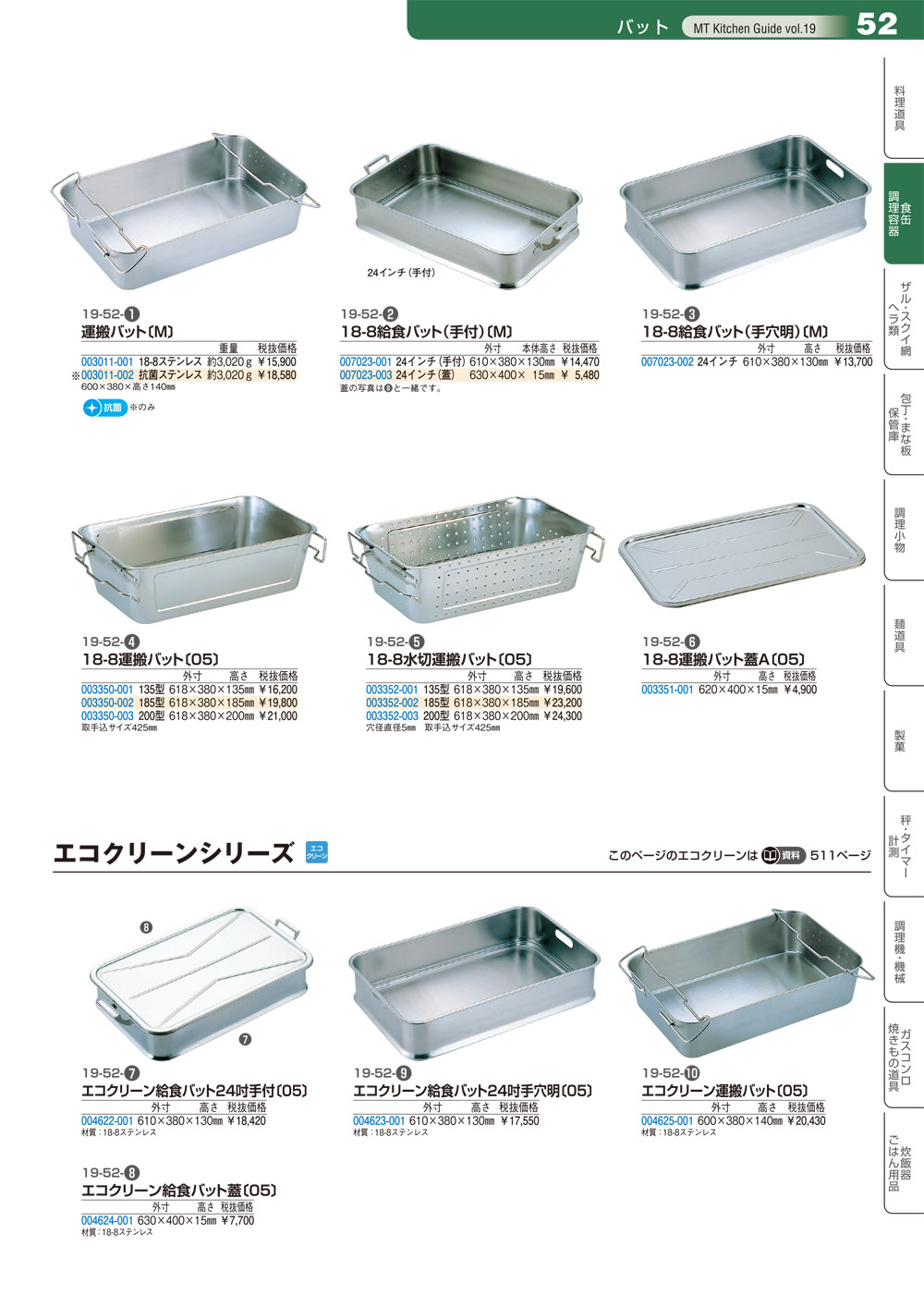 日本メタルワークス　エコクリーン　給食バット　運搬型　Ｅ０１４００００１８９０　１枚 （メーカー直送） - 2